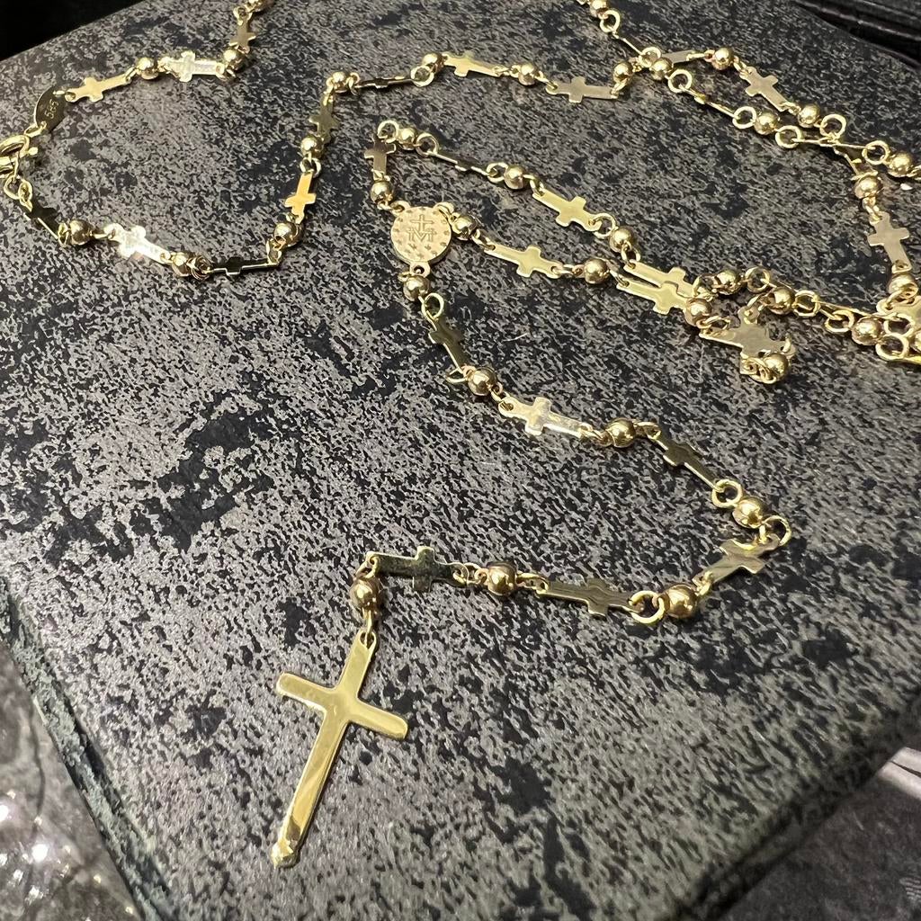 14k gouden rozenkrans ketting kruis schakel, Sieraden, Tassen en Uiterlijk, Kettingen, Ophalen of Verzenden, Nieuw, Goud