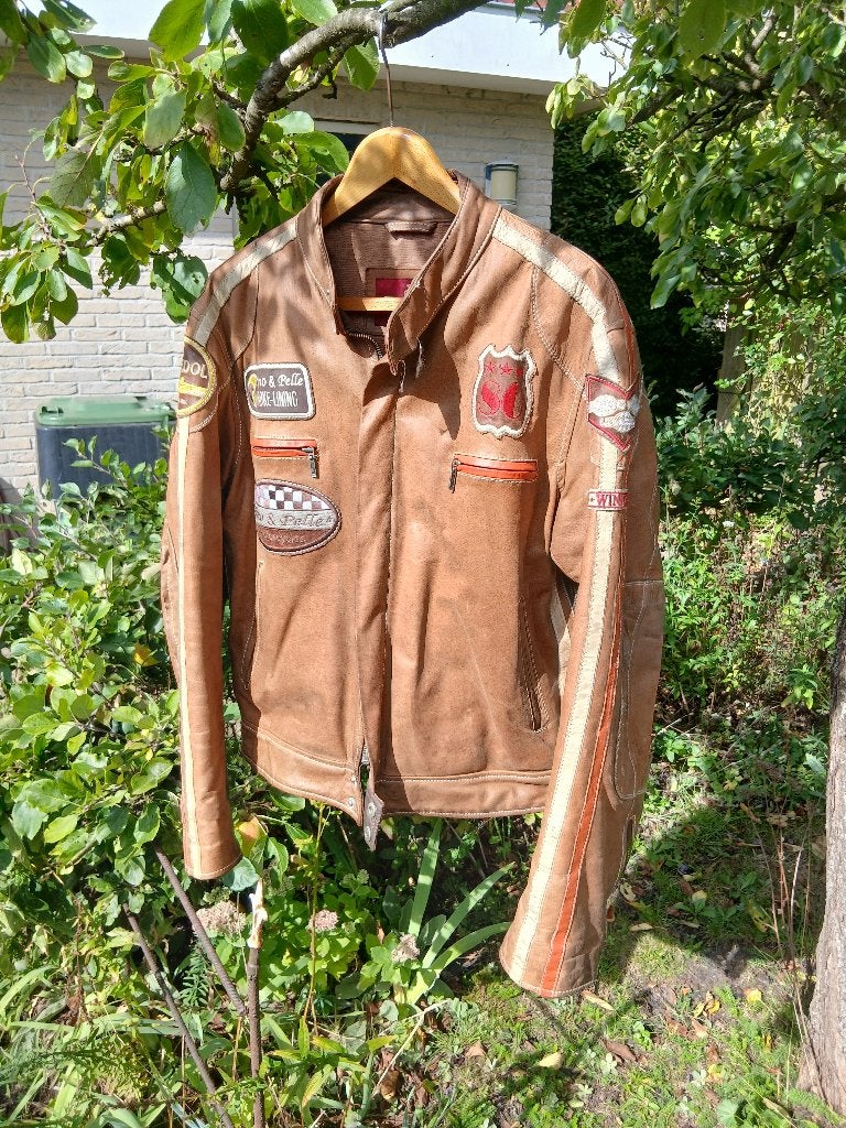 rino en pelle leren jas, bikers jas, Vo, Bruin, Maat 46/48 (XL) of groter, Zo goed als nieuw