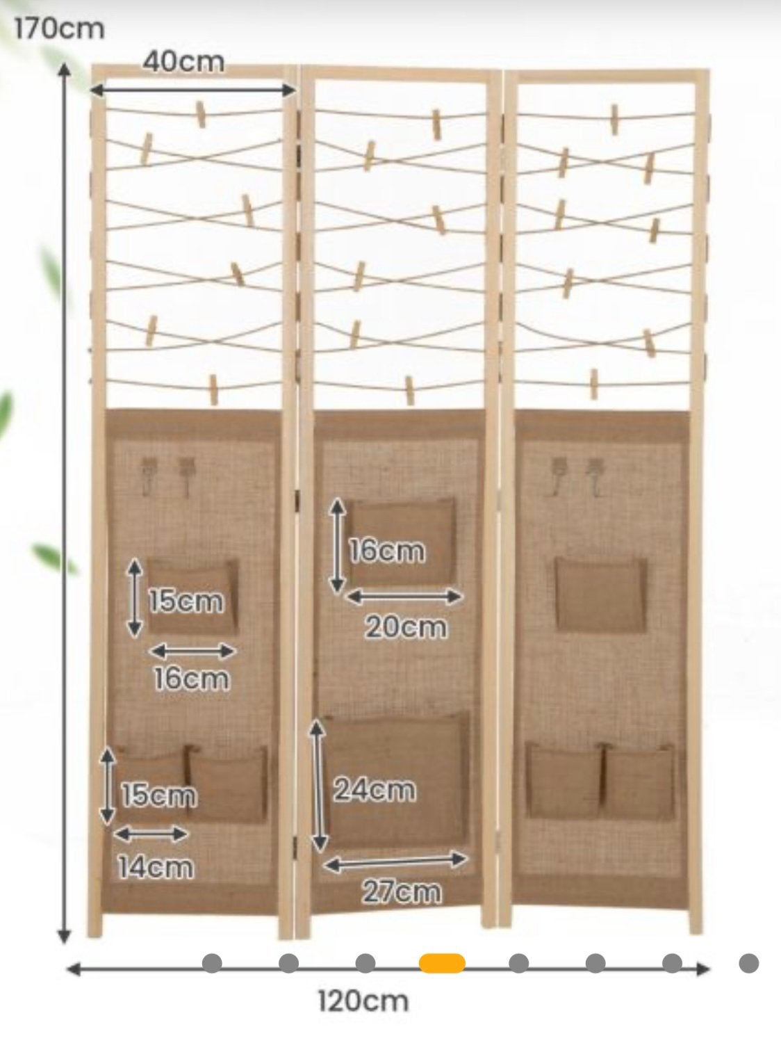 3-delige Roomdivider 120x170cm met Opbergzakken en Haken, Ophalen, Nieuw