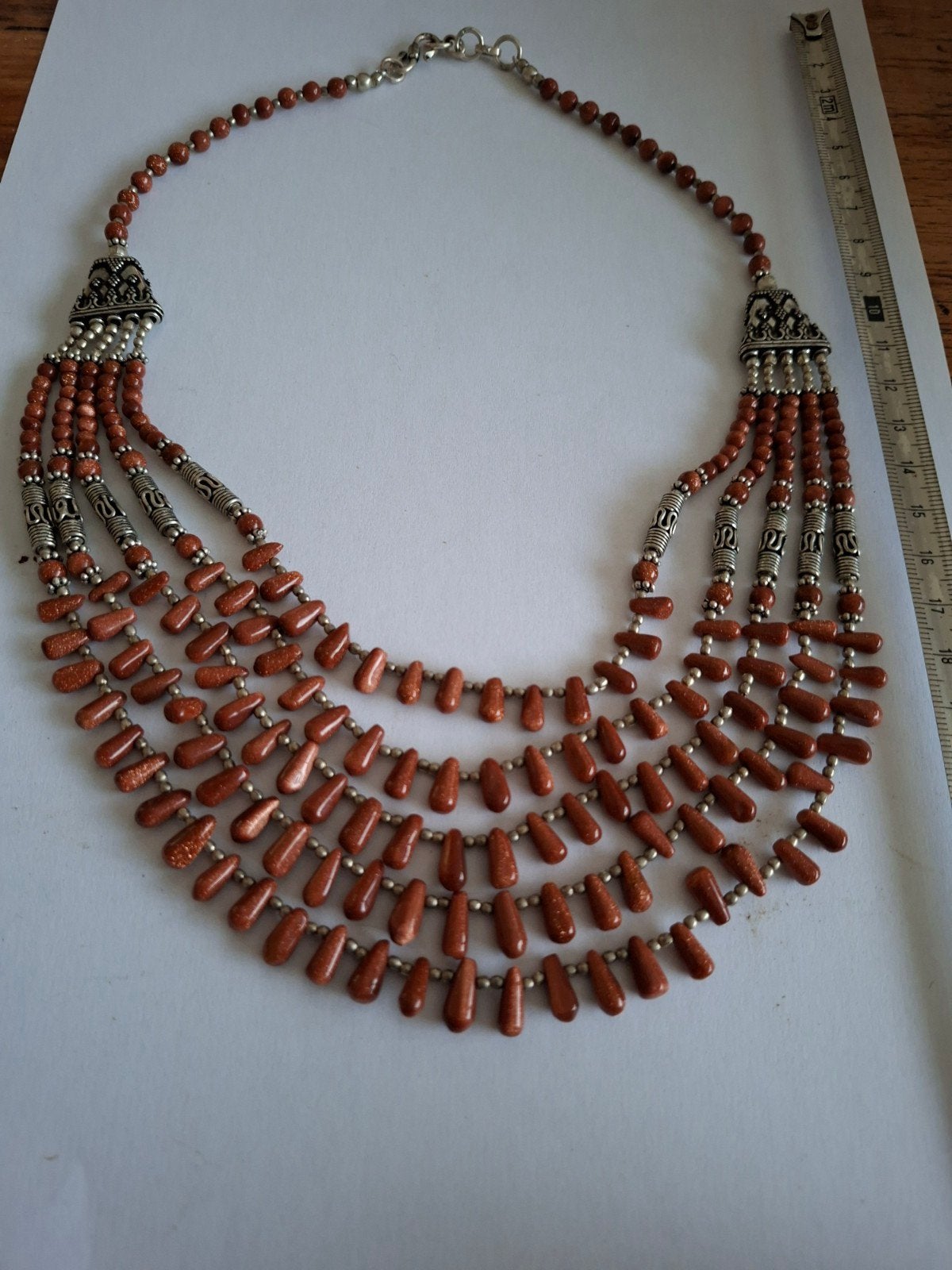 Prachtige ketting met goudsteen en zilveren accenten, Sieraden, Tassen en Uiterlijk, Ophalen of Verzenden, Gebruikt, Bruin, Overige materialen