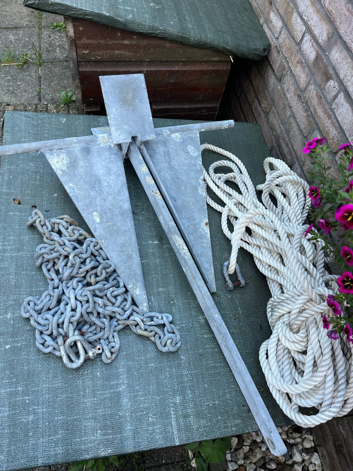 Anker (klap anker) met ketting en lijn, Ophalen of Verzenden, Gebruikt, Overige typen
