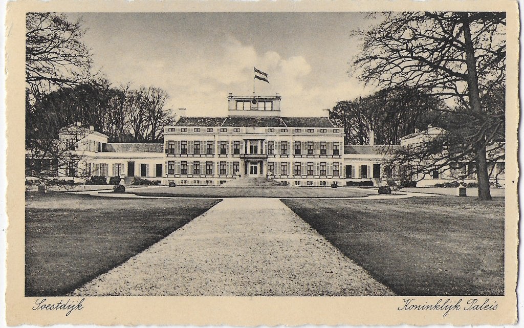 Soestdijk koninklijk paleis oude gelopen ansichtkaart (1717), Ophalen of Verzenden, 1940 tot 1960, Gelopen, Utrecht