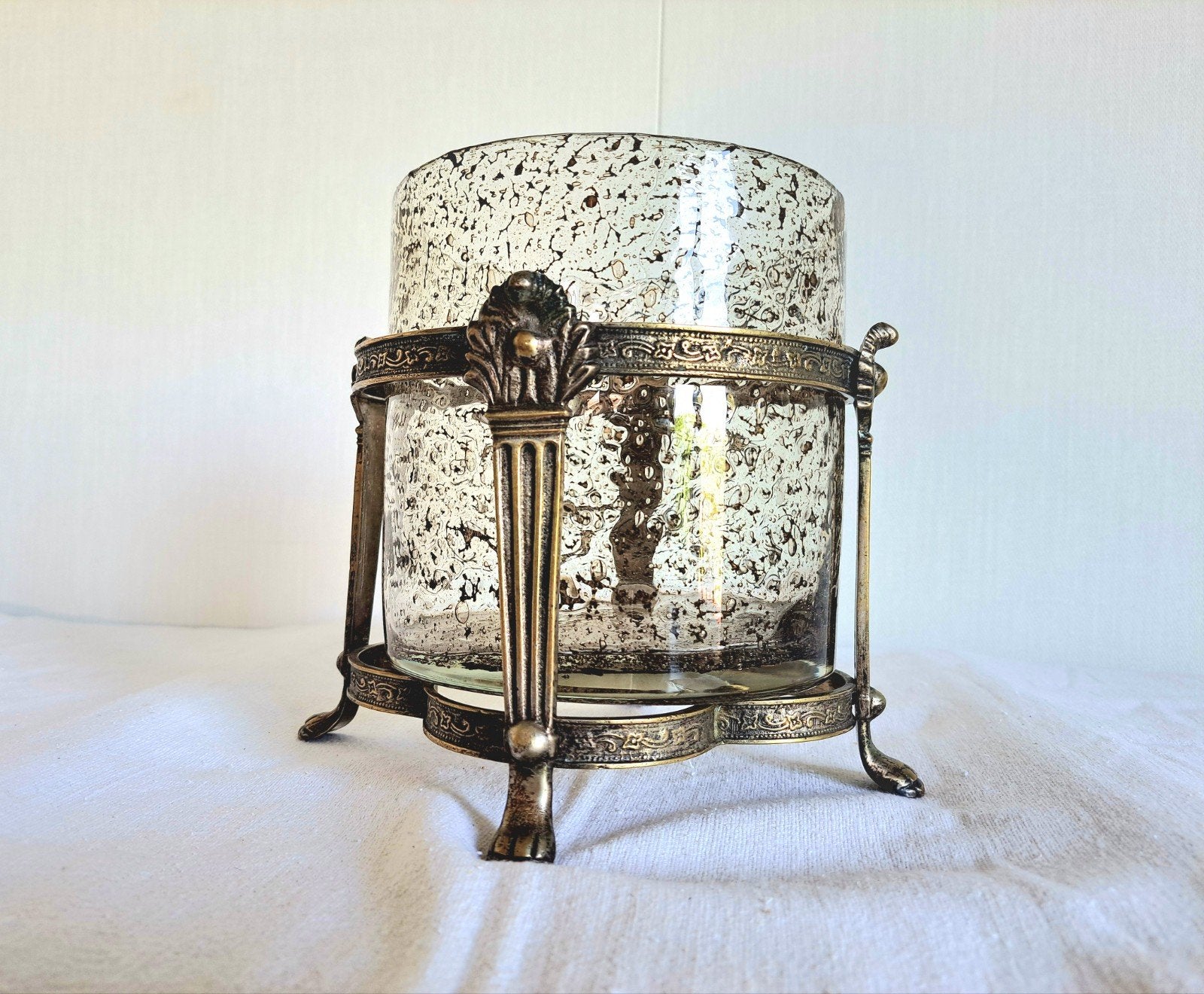 Antieke Art Deco Windlicht / Bloempot met Messing Houder, Ophalen of Verzenden