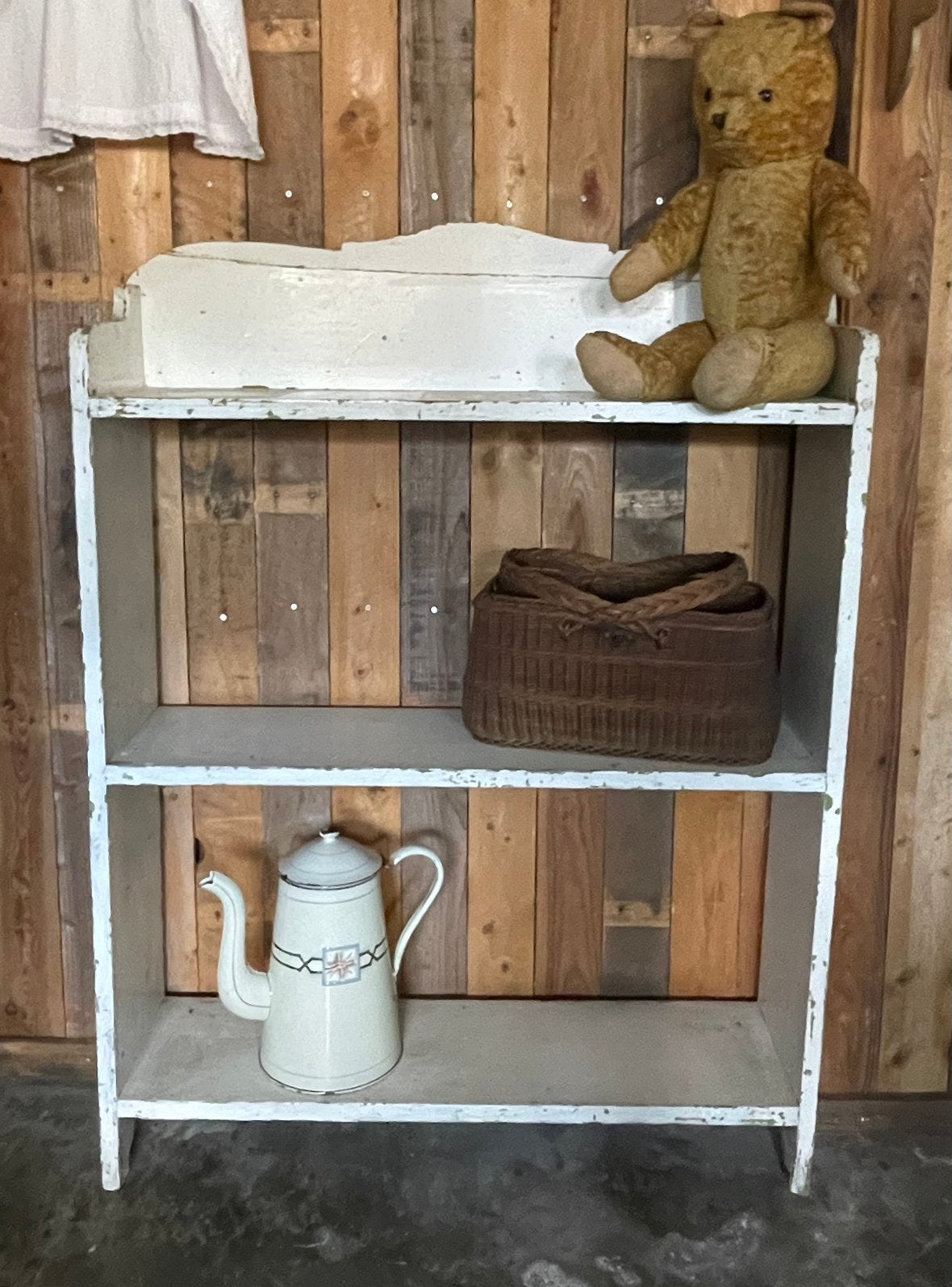 Brocante oud houten wandrek / proviand rek, Ophalen