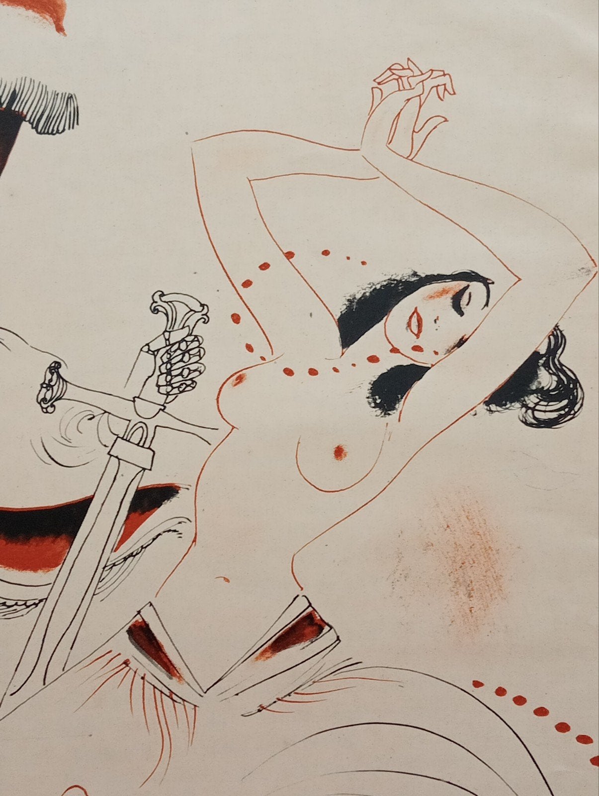 Prent 1935 Danseres naakt erotiek, Ophalen of Verzenden