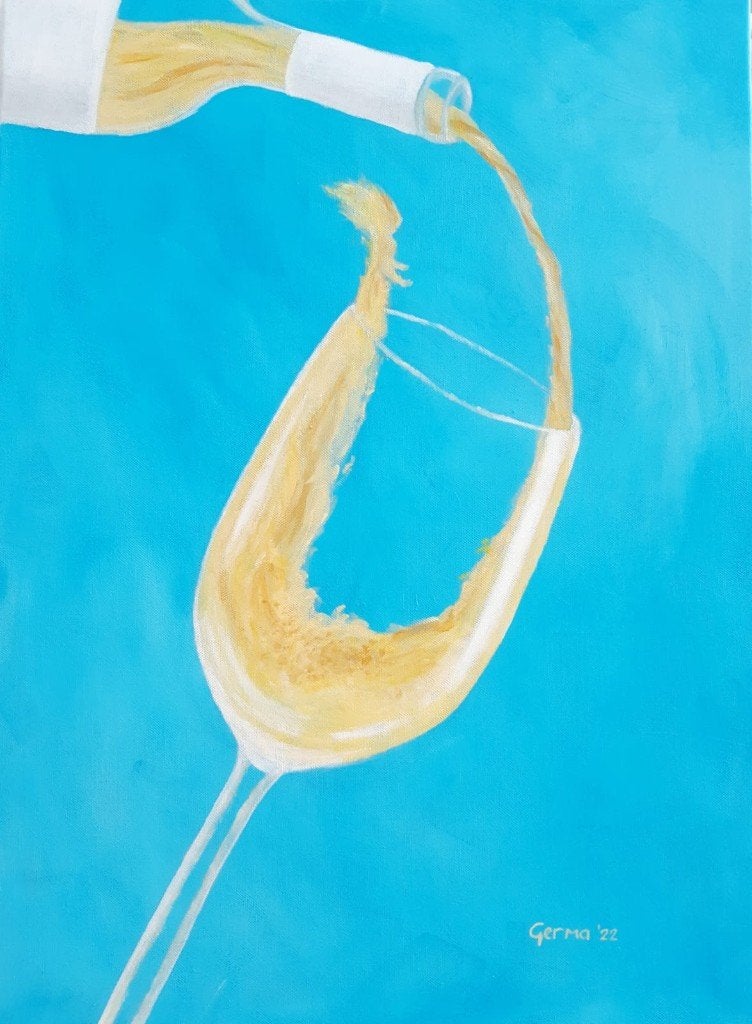 Wijnglas, zelf geschilderd op doek met acryl, Ophalen