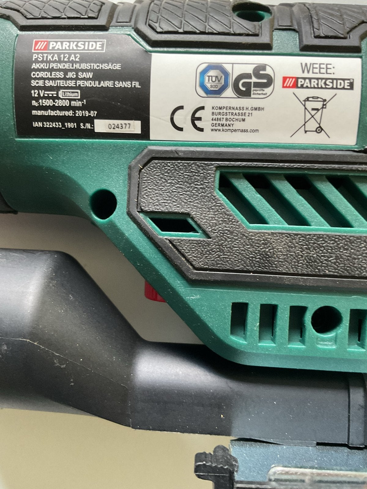 Parkside PSTKA 12 A2 Accu decoupeerzaag, Ophalen, Minder dan 30 mm, Decoupeerzaag, Zo goed als nieuw