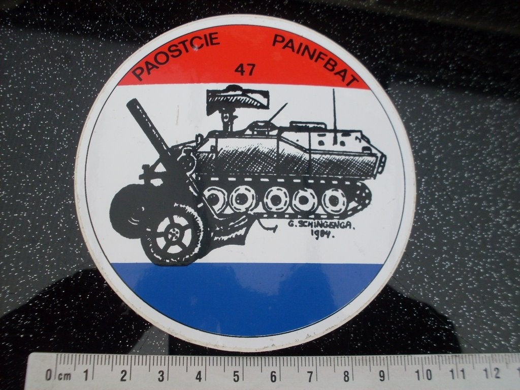 sticker paostcie painfbat 47 G. Schingenga 1984 NL logo, Verzenden, Zo goed als nieuw, Bedrijf of Vereniging
