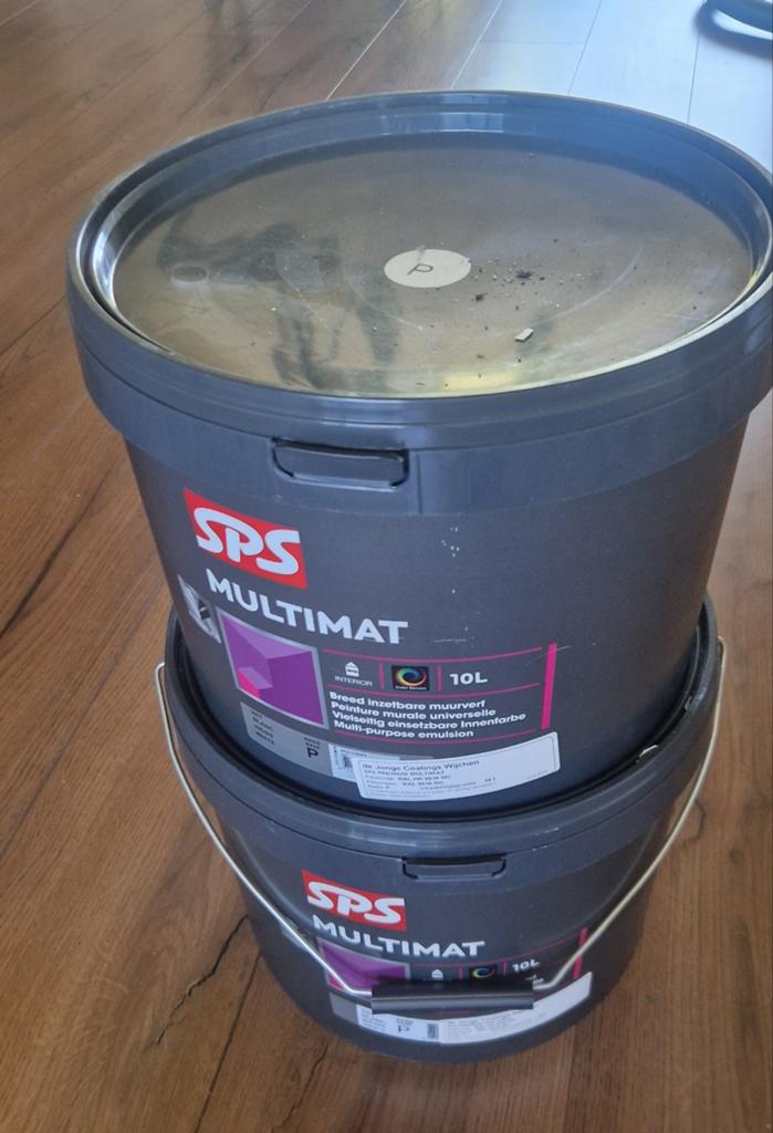 2x 10L SPS Multimat Professionele Muurverf RAL9010, Ophalen of Verzenden, Zo goed als nieuw, Wit