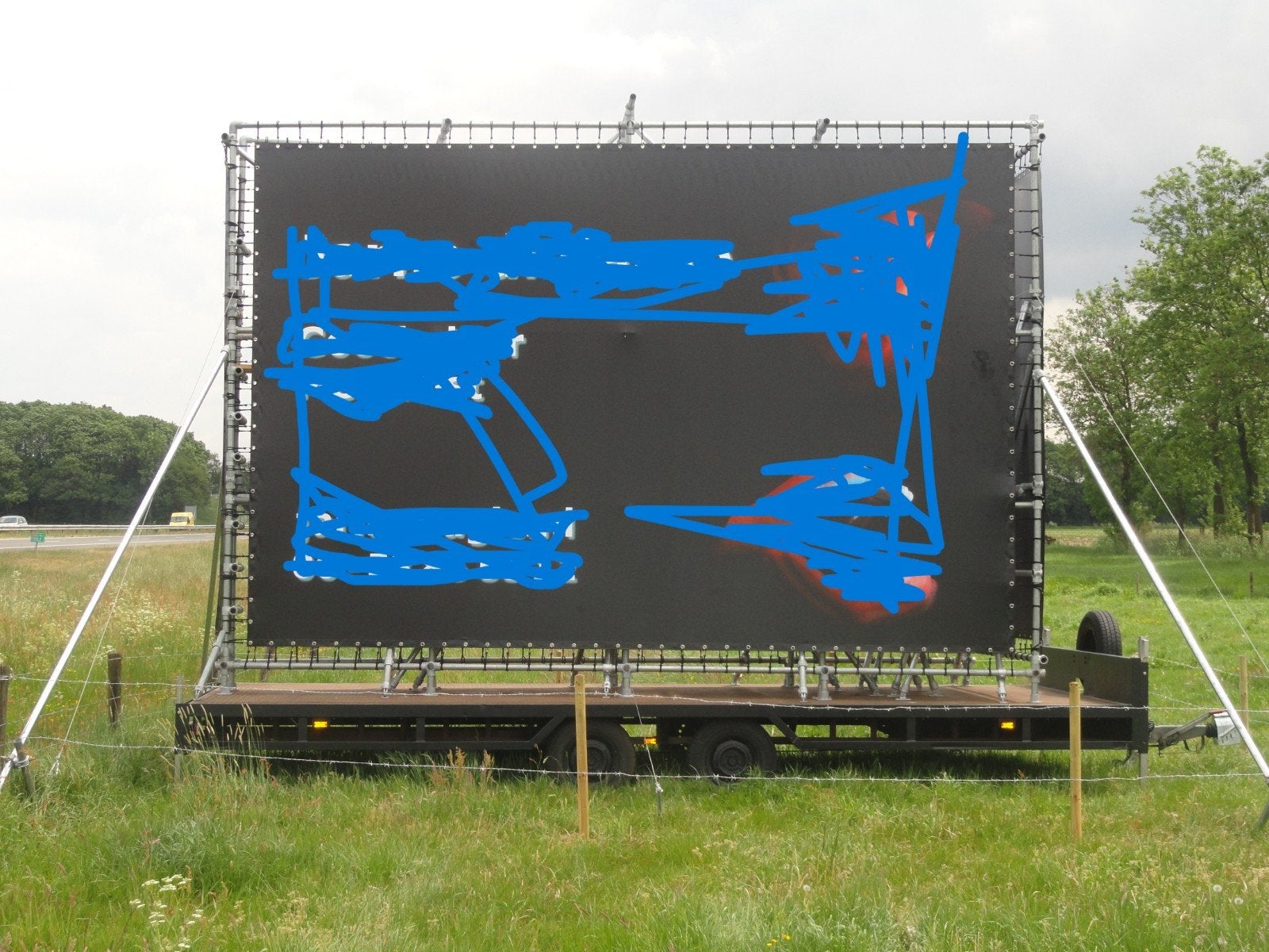 Grote reclame plateau aanhangwagen, Ophalen, Gebruikt