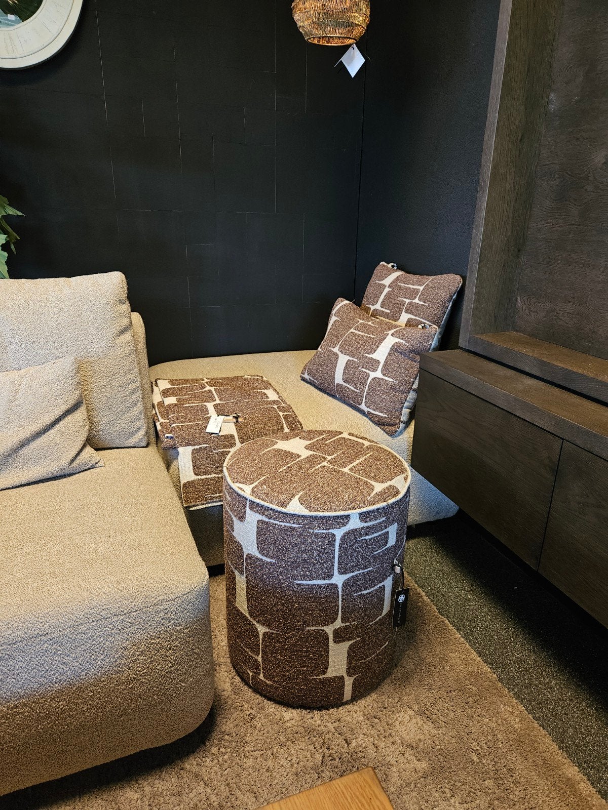 poef haans Bangalore trendy stof, Minder dan 50 cm, Verzenden, Rond, Nieuw