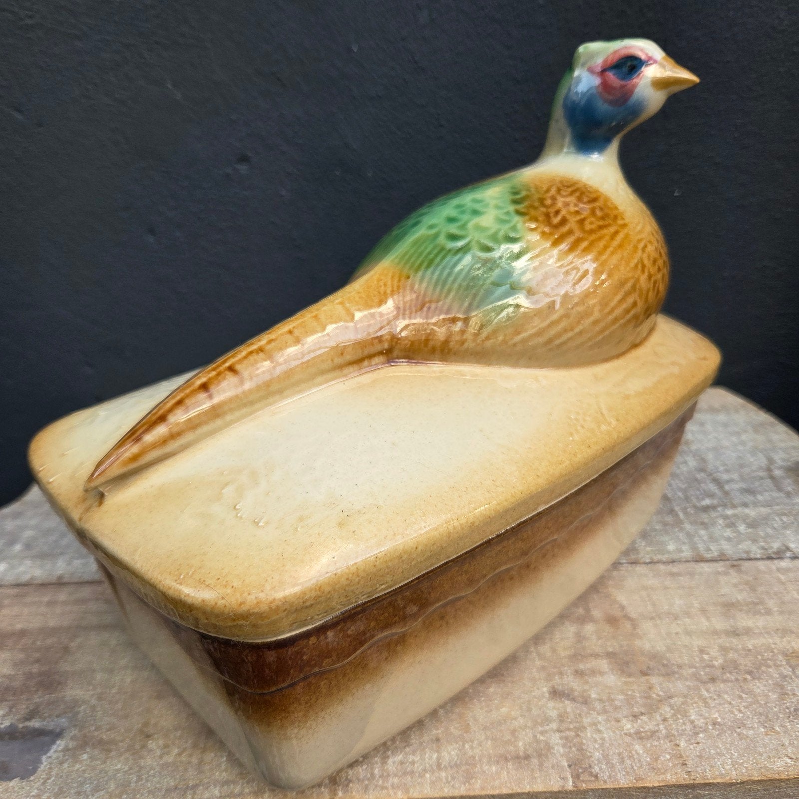 26 cm grote brocante terrine ovenschaal, fazant, Ophalen of Verzenden