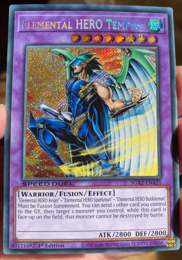 Yu-Gi-Oh! Elemental HERO Tempest SGX2 1st Edition !, Ophalen of Verzenden, Zo goed als nieuw, Losse kaart, Foil