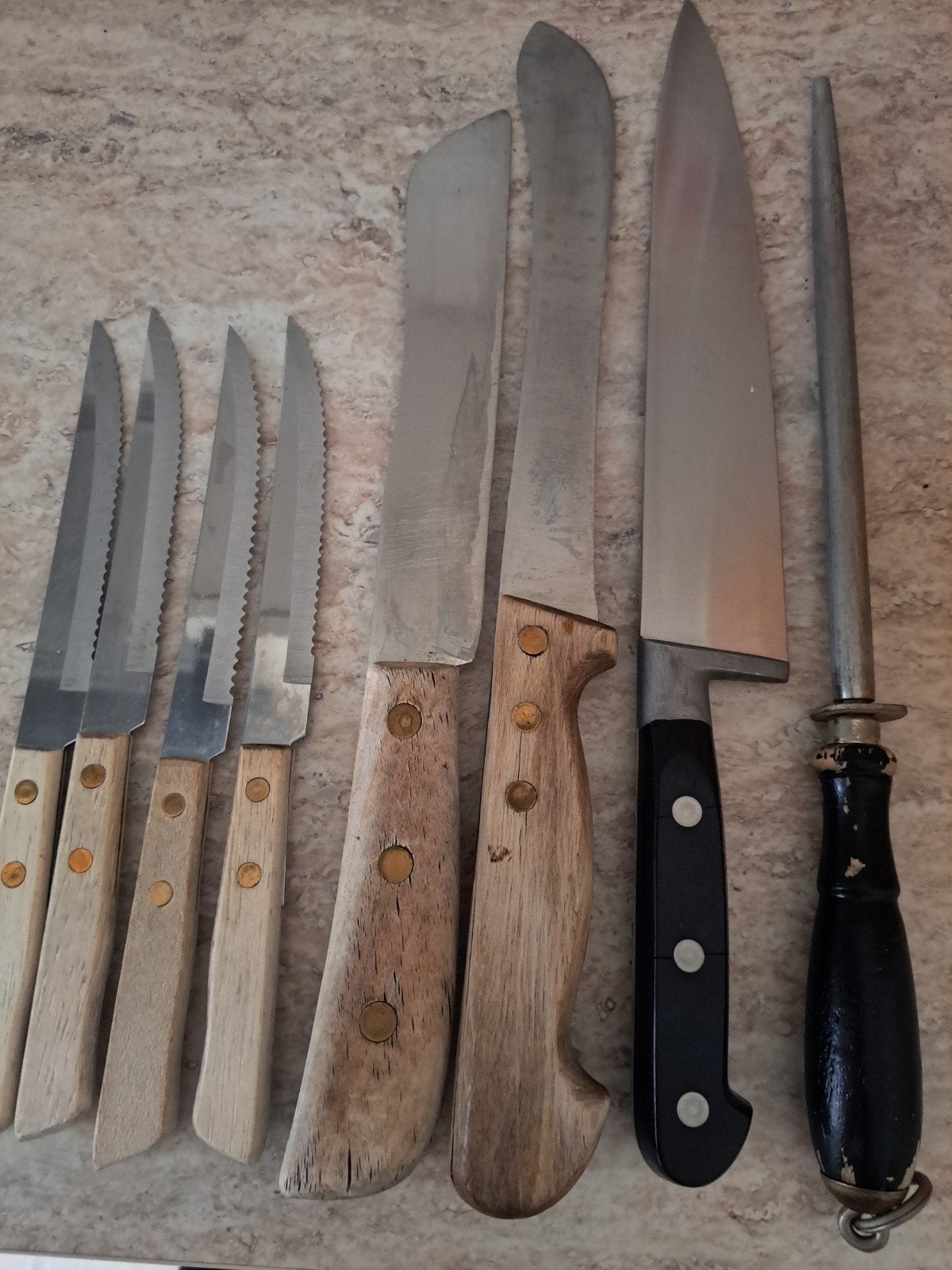 Diverse messen en messenblok, Ophalen, Gebruikt, Los bestek, Messenset