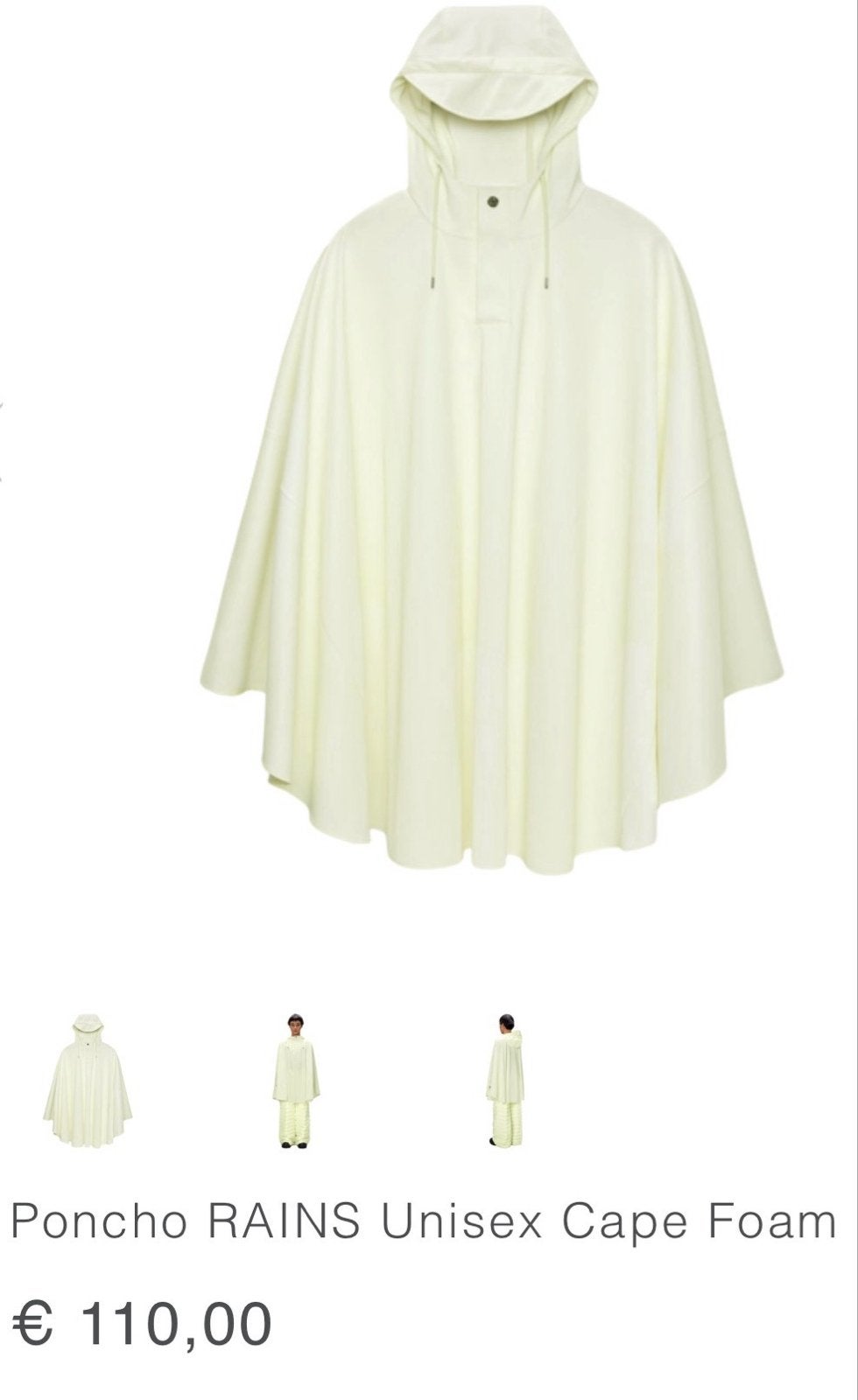 Rains Regenponcho Unisex Cape Foam - Nieuw, Ophalen of Verzenden, Nieuw