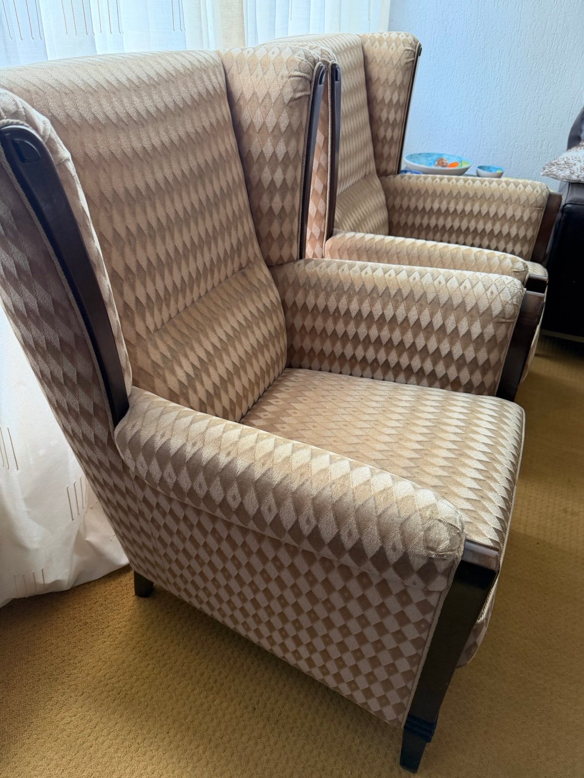 Set van 2 klassieke 3B fauteuils met gebogen houten armleuni, Ophalen of Verzenden, Gebruikt, Hout, 75 tot 100 cm