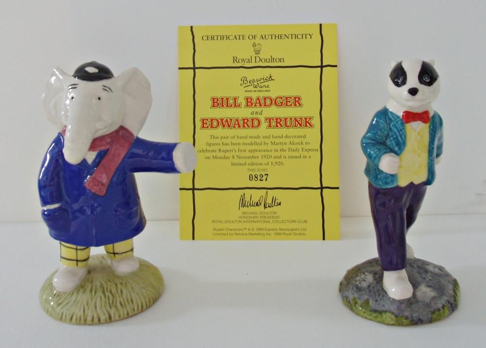 Edward Trunk Bill Badger - Doulton Bruintje Beer Rupert Bear, Verzamelen, Verzenden, Zo goed als nieuw, Dier