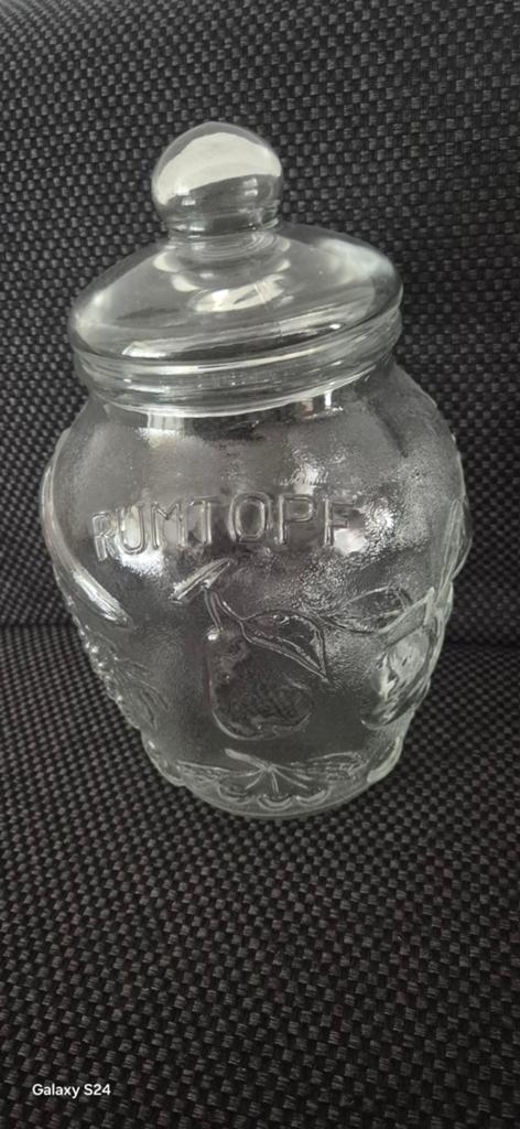 Vintage Glazen Rumtopf Pot met Deksel - Fruit Reliëf, Ophalen of Verzenden