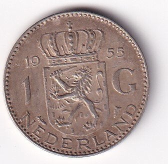 1  Gulden 1955 Zeer Netjes met Patina, 1 gulden, Koningin Juliana, Verzenden, Zilver