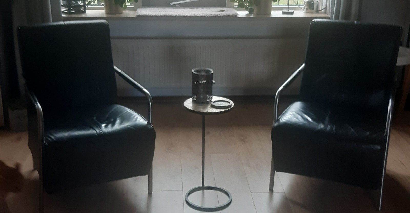 Zwart leren fauteuils, Huis en Inrichting, Ophalen, Gebruikt, 75 tot 100 cm, 50 tot 75 cm