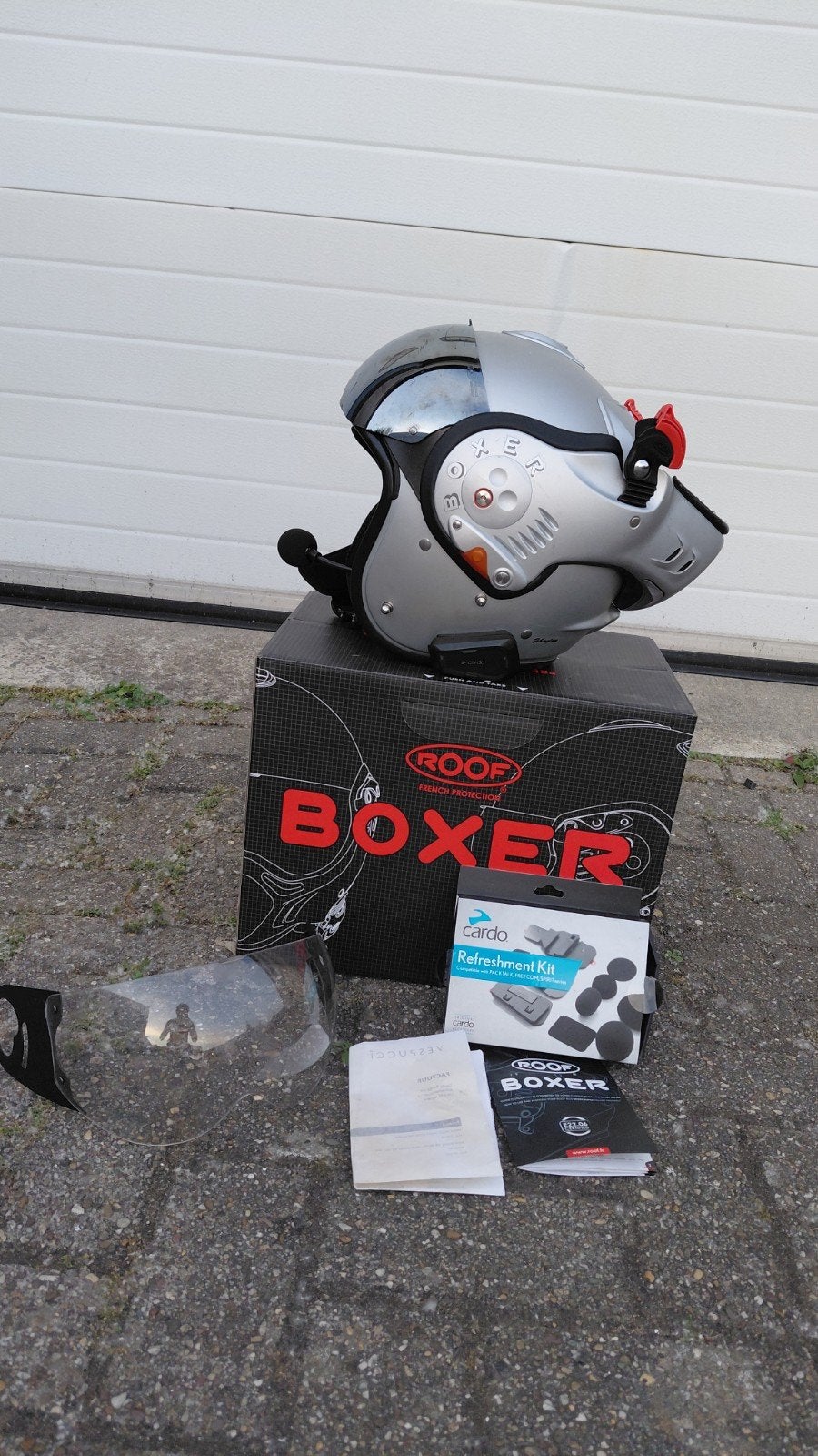Roof alpha boxer helm met cardo  systeem maat sm, Motoren, Ophalen of Verzenden, Tweedehands, Systeemhelm, Overige merken