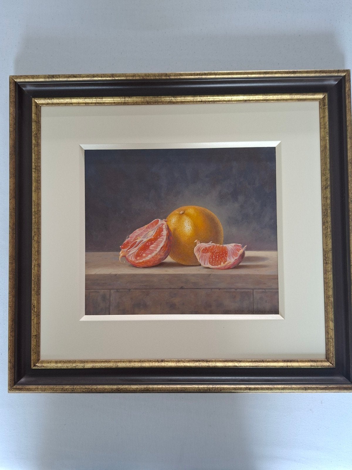 Stilleven met grapefruit van Chr. Overbeeke, Antiek en Kunst, Doek, Realistisch, Stilleven, Ophalen of Verzenden