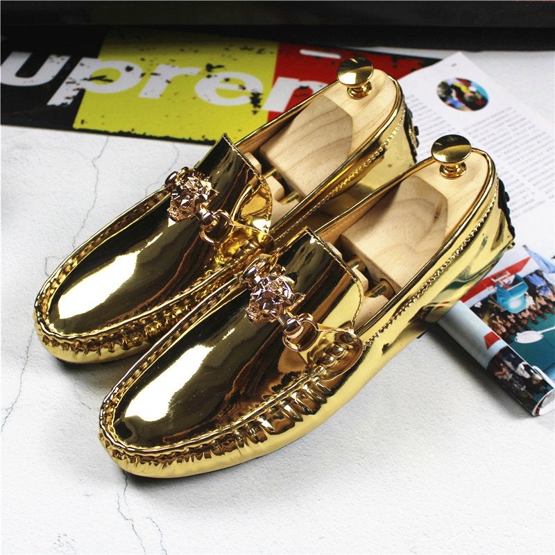 Gouden heren loafers schoenen mannen lakschoenen goud lak, Verzenden, Nieuw, Loafers