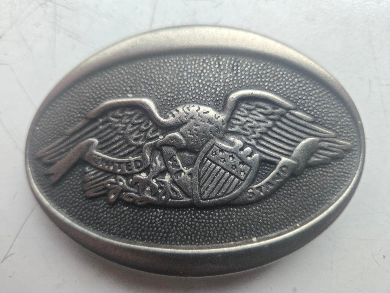 Vintage Pewter Belt Buckle "United We Stand", Kleding | Heren, Riemen en Ceinturen, Ophalen of Verzenden, Gedragen, Losse buckle of gesp