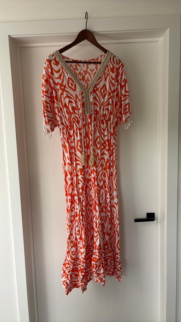 Lange zomerse jurk, Maat 38/40 (M), Oranje, Ophalen of Verzenden, Zo goed als nieuw