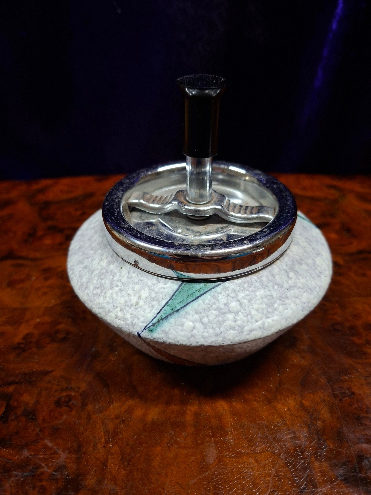 Vintage mid-century spinasbak - Keramiek & chroom, Ophalen of Verzenden, Gebruikt, Asbak