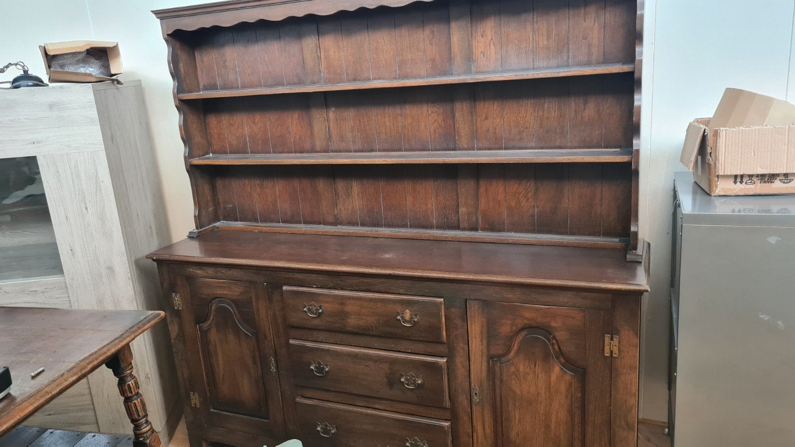 Antieke Duitse Mahonie Houten Kast met Vitrine, Ophalen