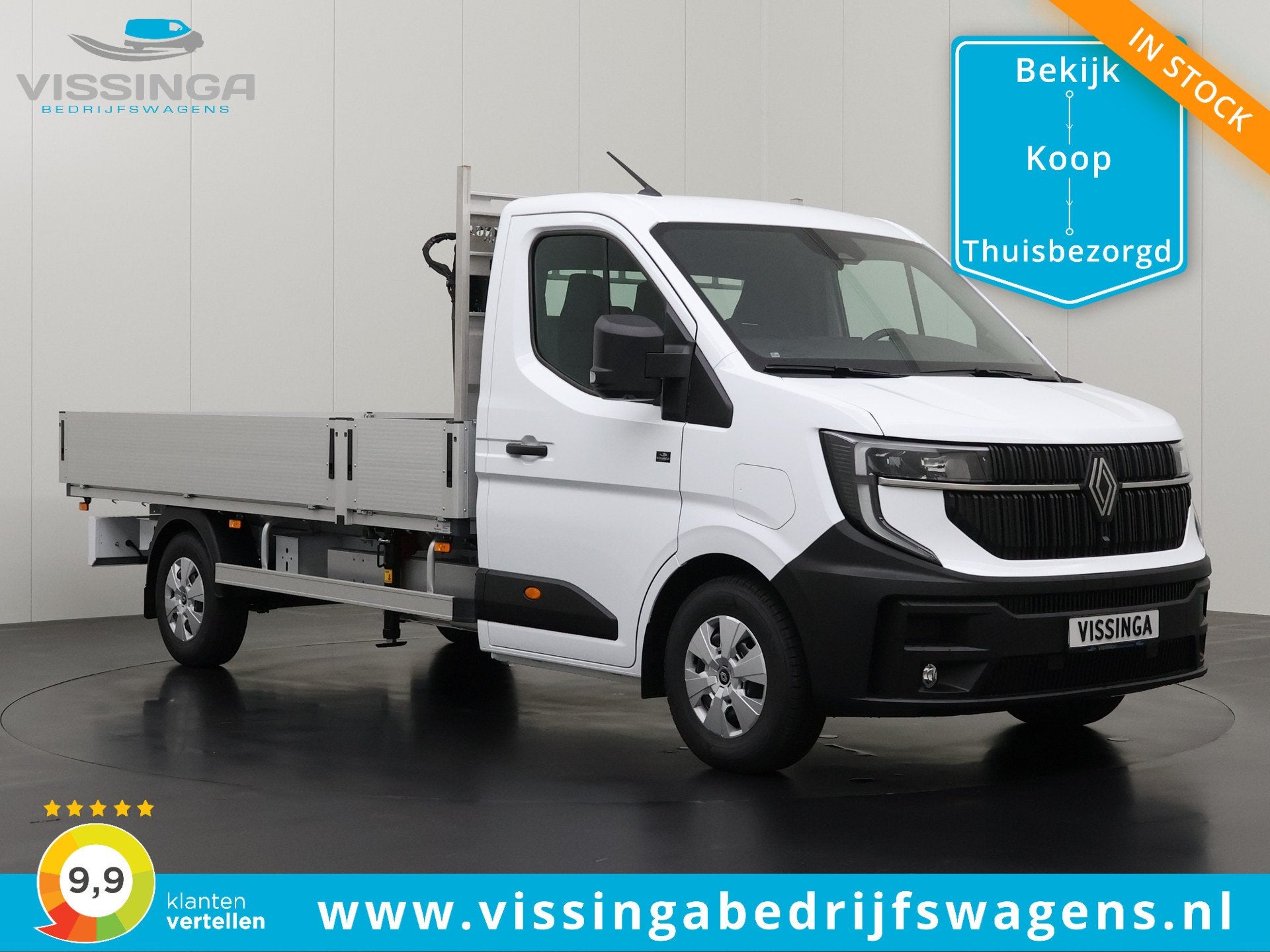 Renault Master E-Tech Open laadbak + HIAB kraan + trekhaak, Stof, Huisgarantie, 2900 kg, Met garantie (alle)