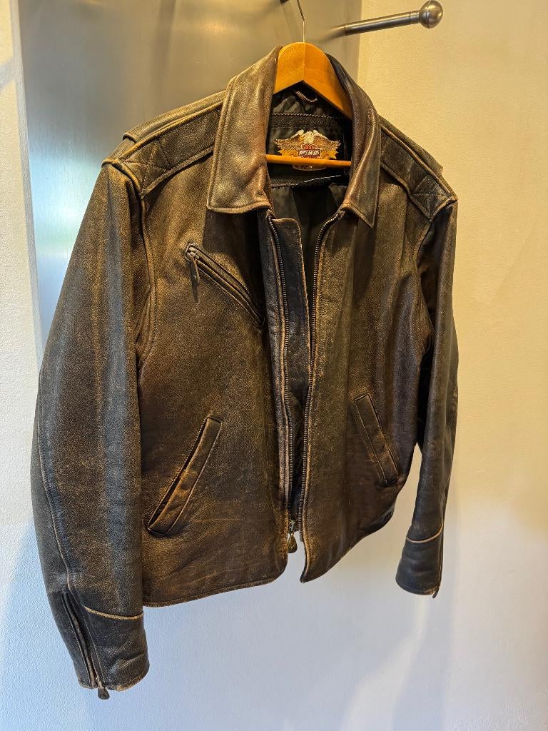 Originele Vintage Harley Davidson lederen motorjack L, Motoren, Kleding | Motorkleding, Jas | leer, Heren, Tweedehands, Ophalen of Verzenden