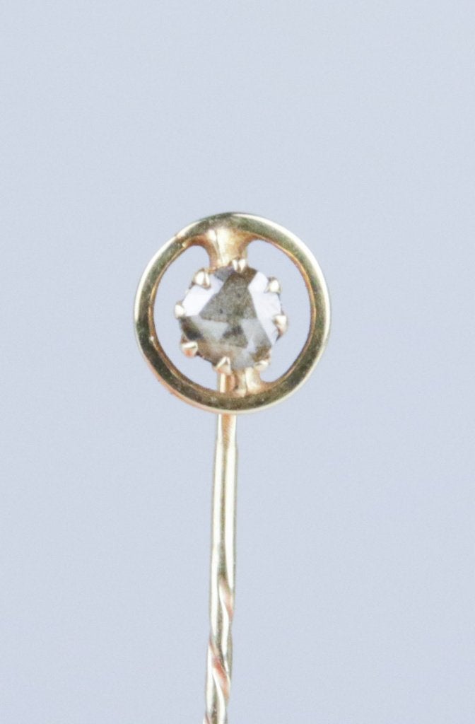 Antiek diamant speld broche 14 K goud ca 1880, Ophalen, Goud, Broche, Met edelsteen