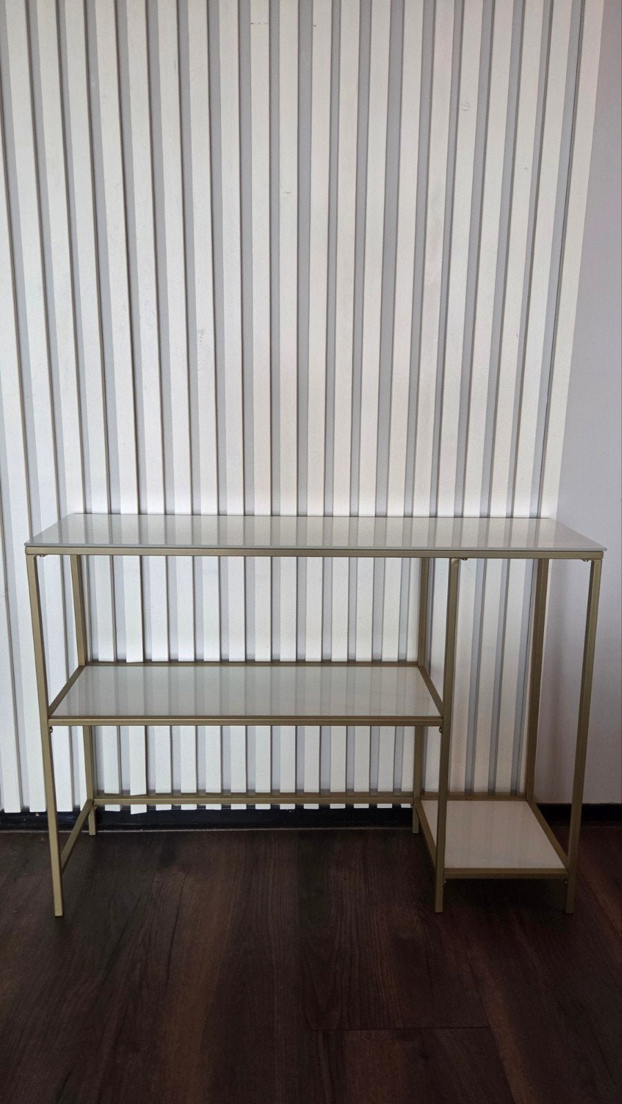 Jysk sidetable 110x30x80 cm wandtafel wit goud glas, Ophalen, 100 tot 150 cm, Zo goed als nieuw, Glas