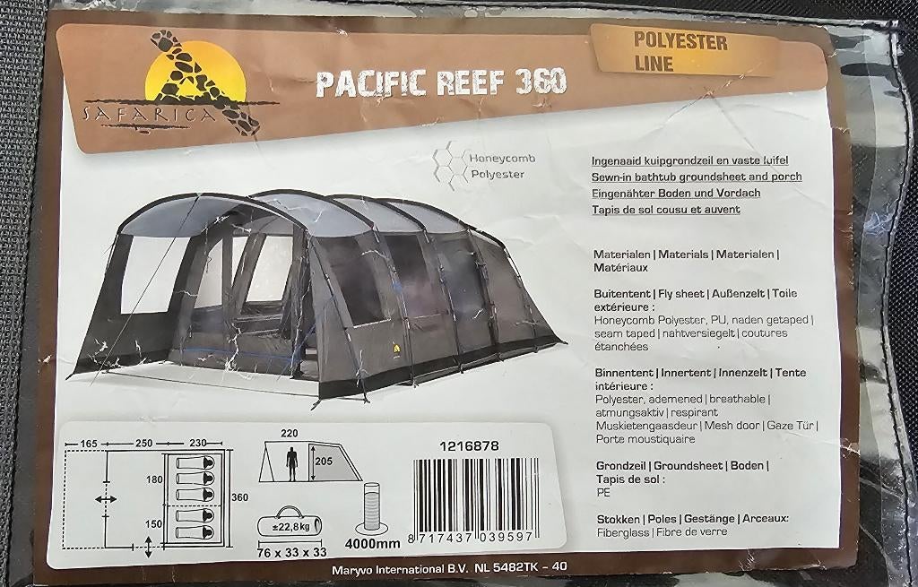 Safarica Pacific Reef 360, Caravans en Kamperen, Ophalen, Zo goed als nieuw, Tot en met 5