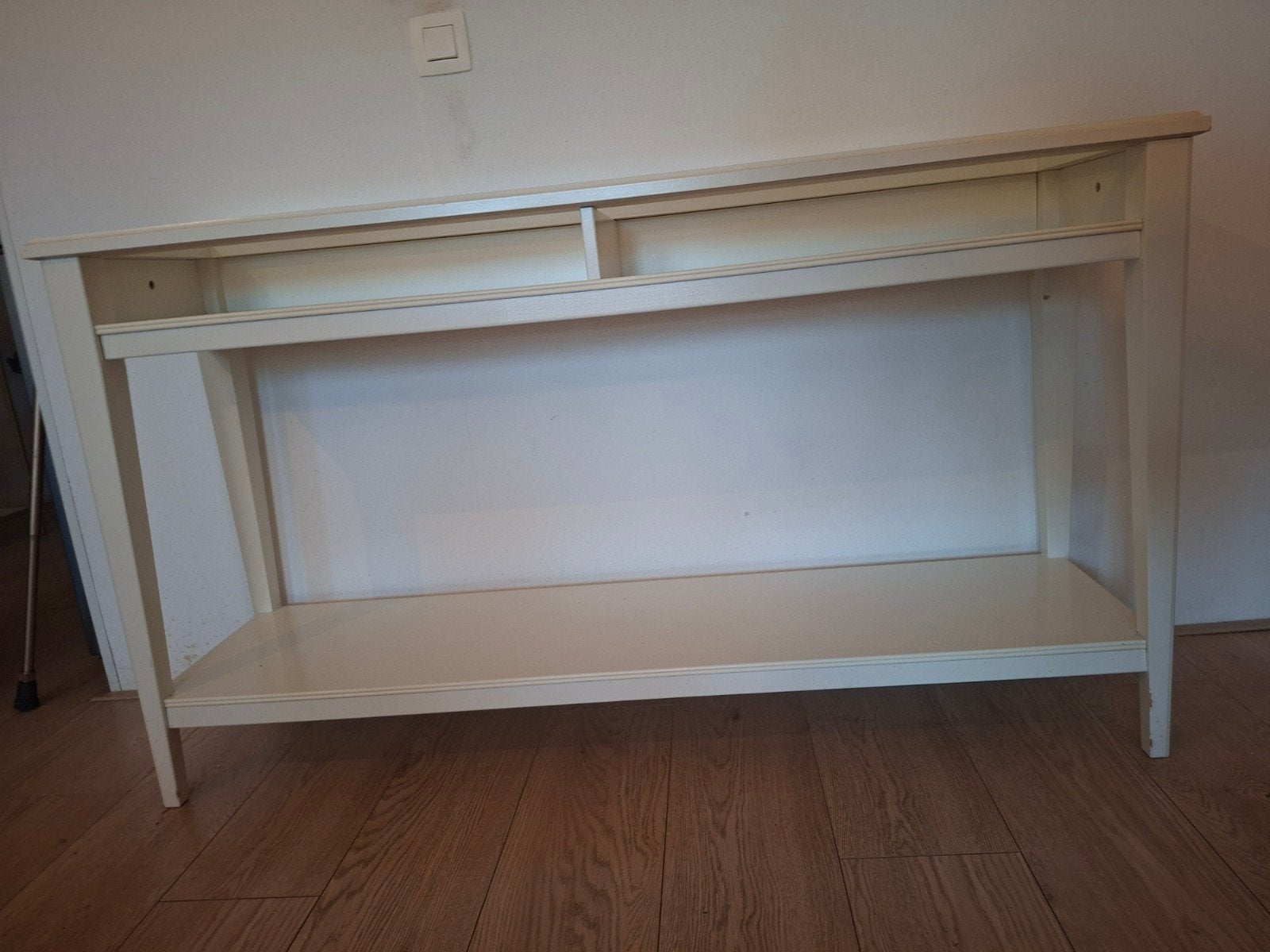 Witte sidetable met glas en opbergruimte, Ophalen, Gebruikt, 100 tot 150 cm, Glas