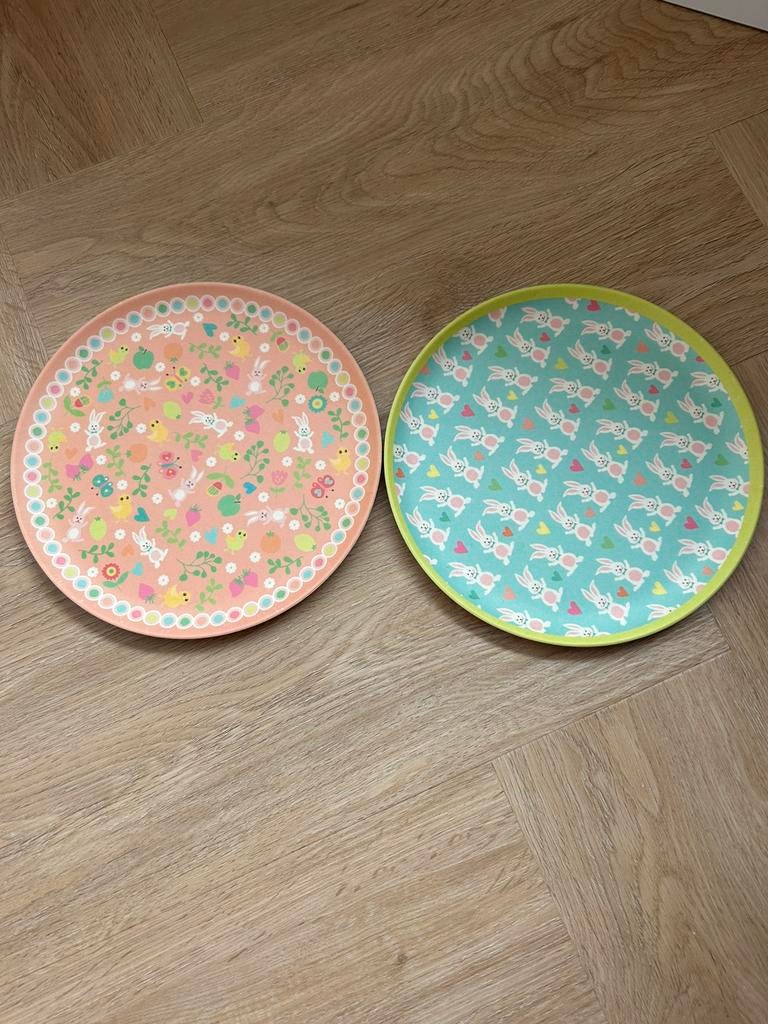 2x melamine paas borden, Overige materialen, Ophalen of Verzenden, Zo goed als nieuw, Bord(en)