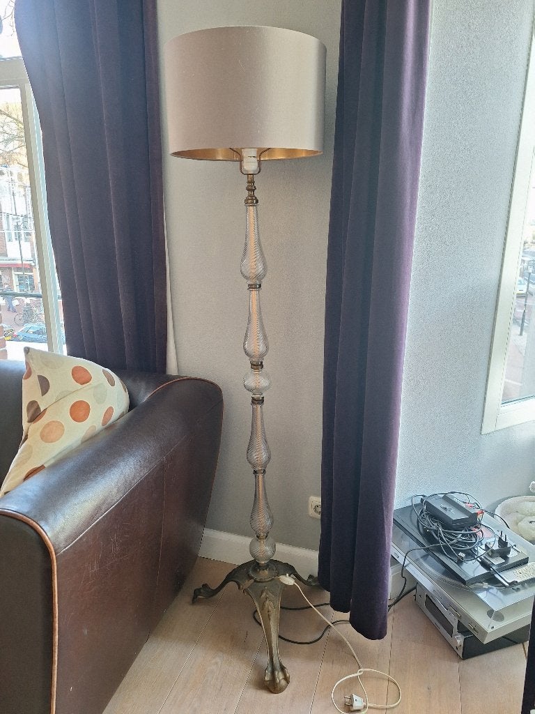 Midcentury Barovier & Toso Murano glas vloerlamp met messing, Ophalen