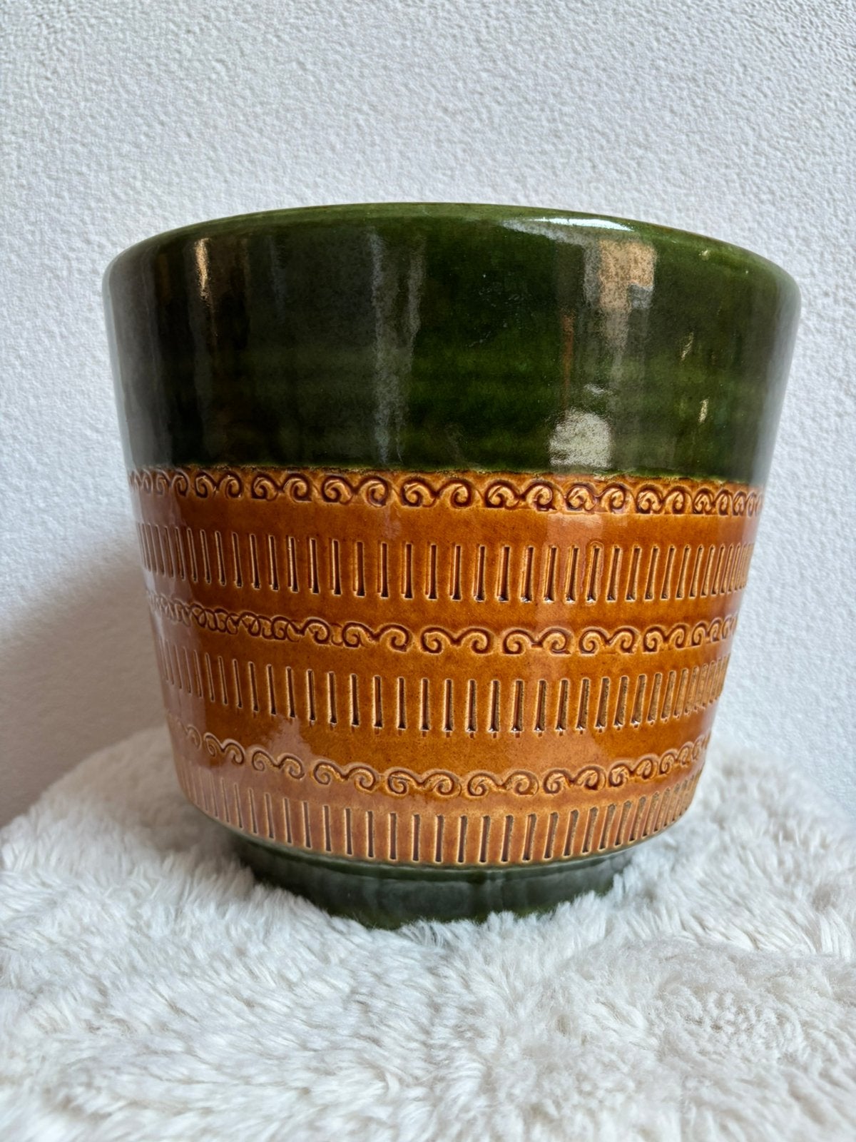 XL vintage bloempot Italiaans Keramiek 22x24 cm, Rond, Ophalen of Verzenden, Zo goed als nieuw, Aardewerk
