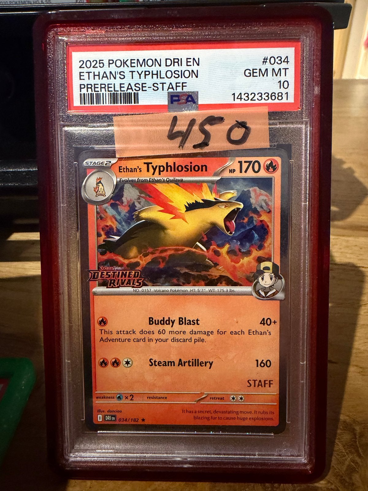 PSA 10 Ethan's Typhlosion Prerelease-Staff Pokémon Kaart, Ophalen of Verzenden, Nieuw, Losse kaart