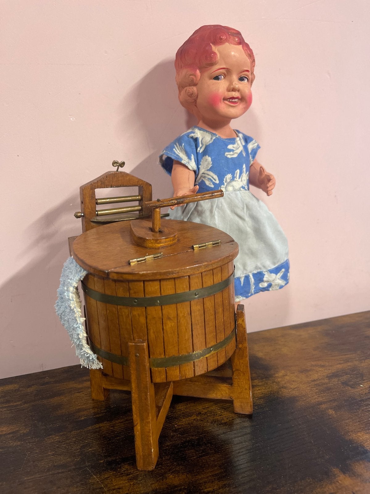Vintage Miniatuur Wasmachine met Wringer - Houten Speelgoed, Ophalen of Verzenden