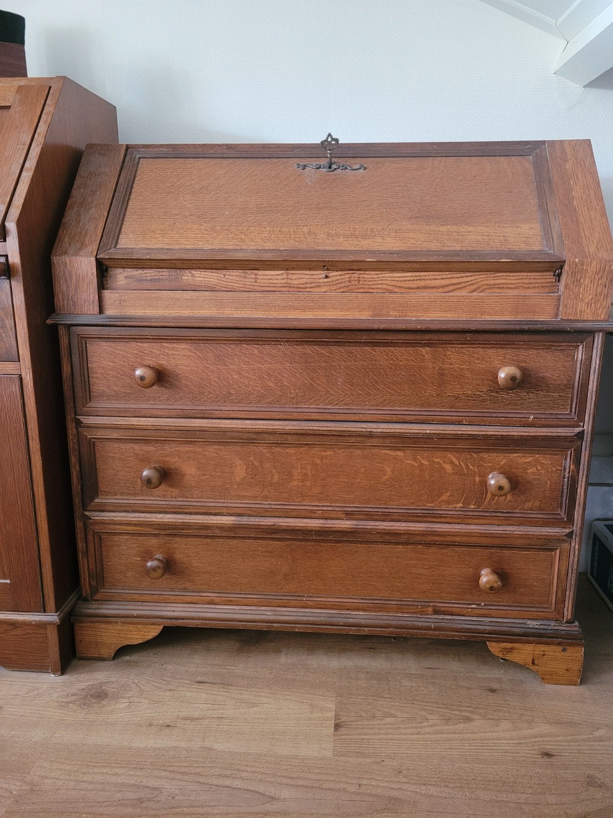 Antieke eiken secretaire met lades, Ophalen, Gebruikt, Klassiek, Antiek