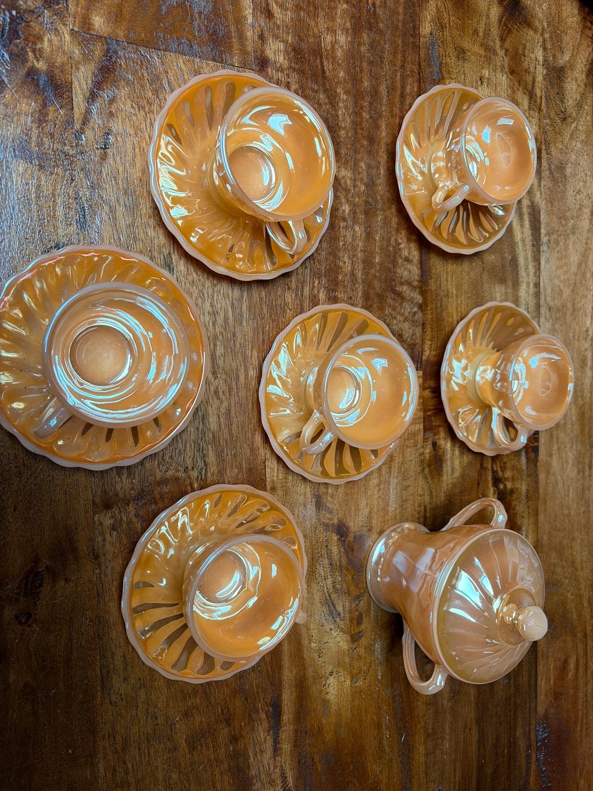 Vintage Anchor Hocking Fire King Perzisch Oranje Theeset, Verzenden