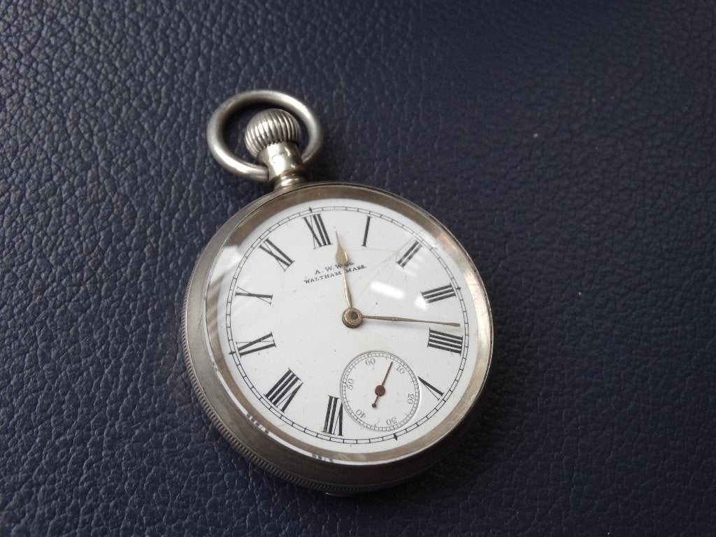 Antiek zilveren heren zakhorloge, Waltham Mass, zilver, Ophalen of Verzenden, Zilver