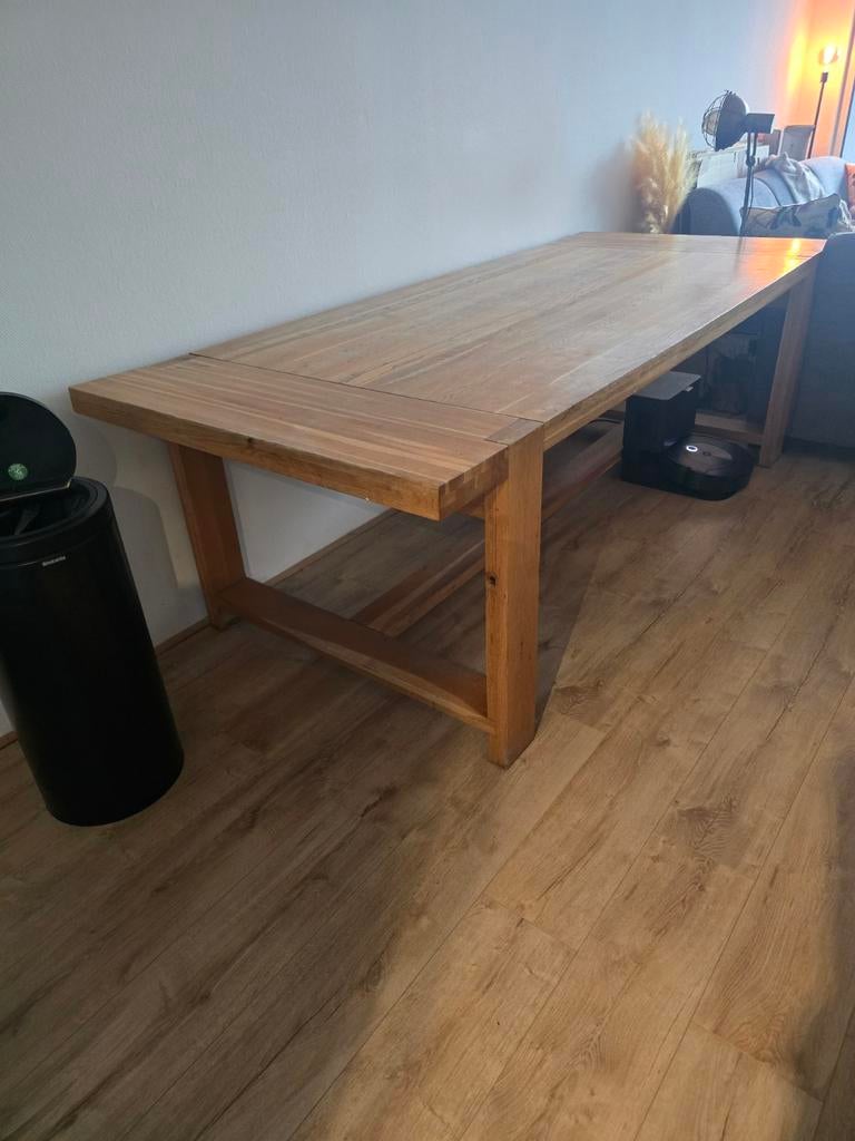 Massief Eiken Eettafel 240x100 cm, Gebruikt, 100 tot 150 cm, Eikenhout, 200 cm of meer