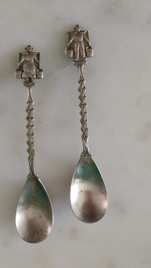 Vintage setje kleine alpacca lepeltjes, Antiek en Kunst, Antiek | Bestek, Ophalen of Verzenden