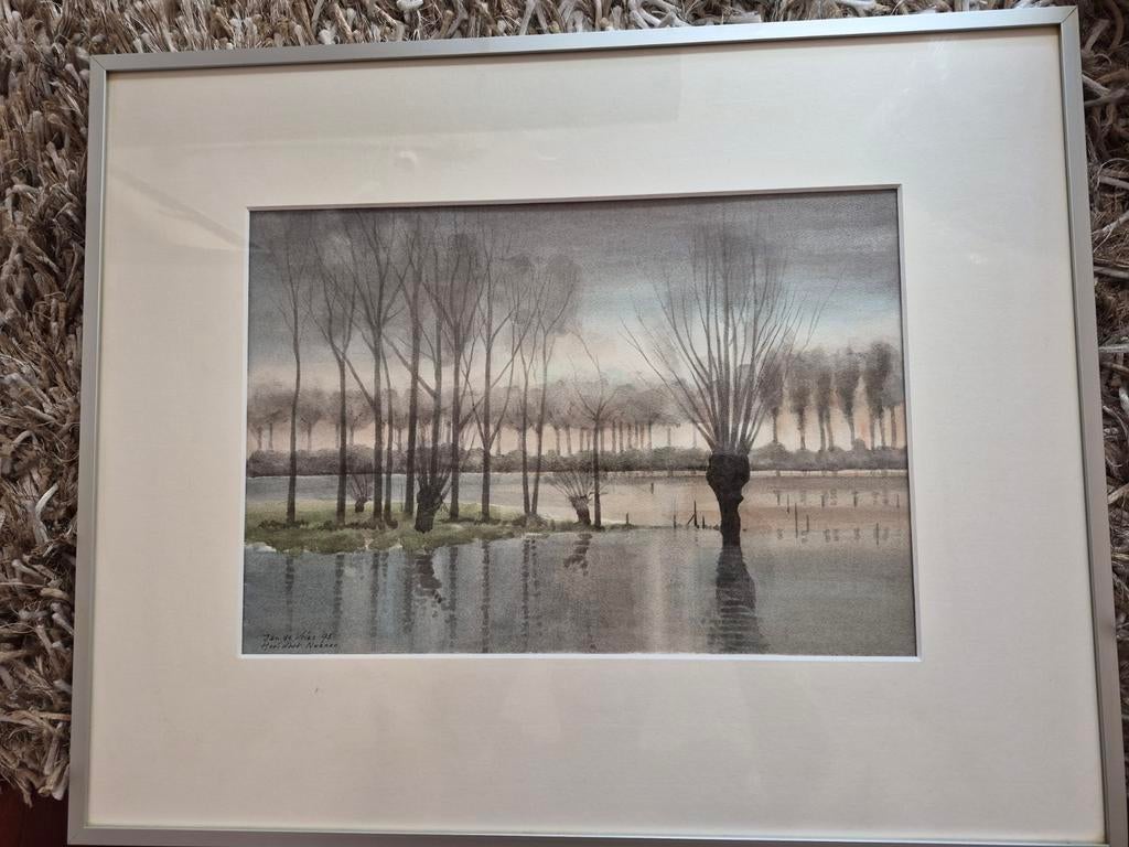 Aquarel, Ophalen of Verzenden, Hout, Minder dan 50 cm, Minder dan 50 cm