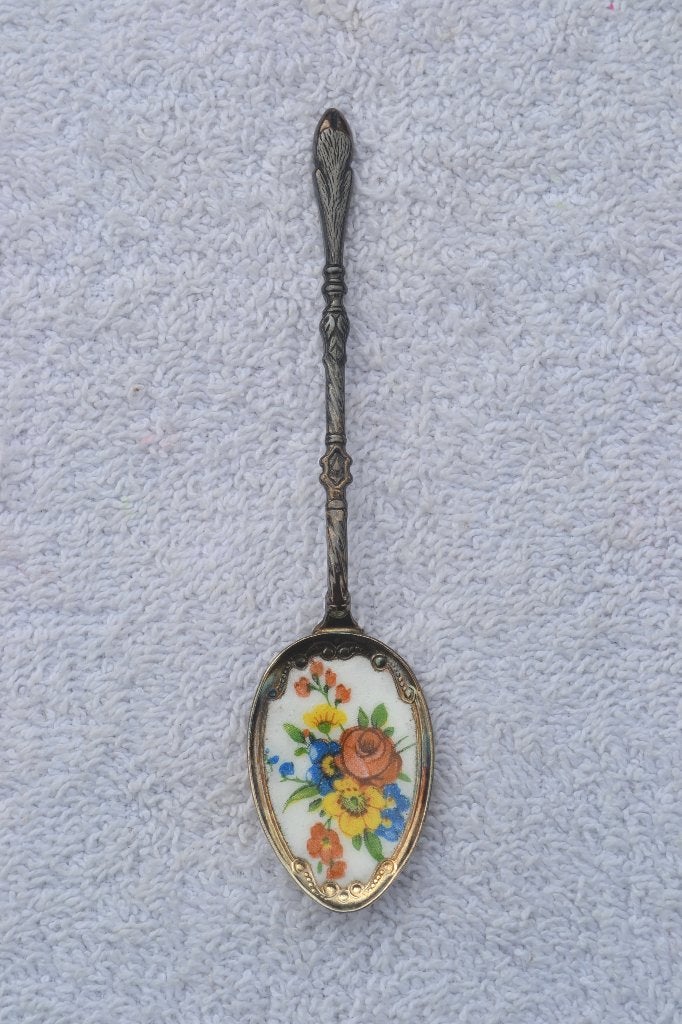 Prachtig Theelepeltje, Emaille bloemmotief. Nr.8874, Ophalen of Verzenden