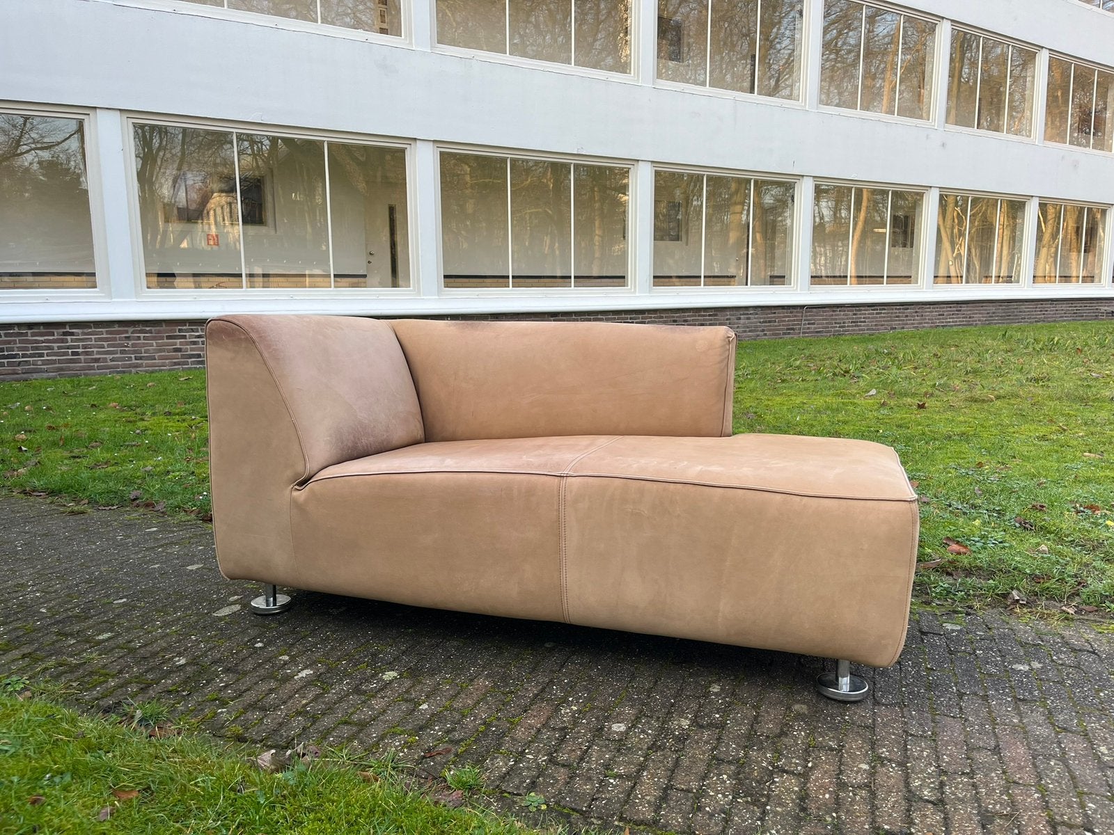 Gelderland 4800 Chaise Longue Nubuck Leer, Ophalen, Modern design, Gebruikt, Tweepersoons